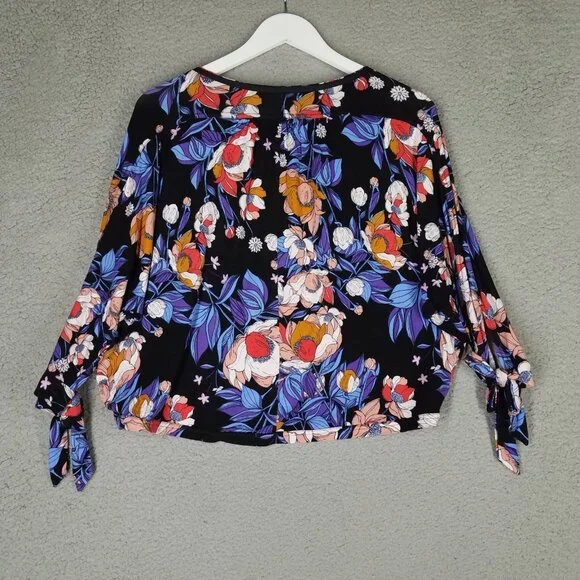 Free People Crop Blouse Women's XS Floral Boho Festival Oversized Resort Vacay - Picture 2 of 11